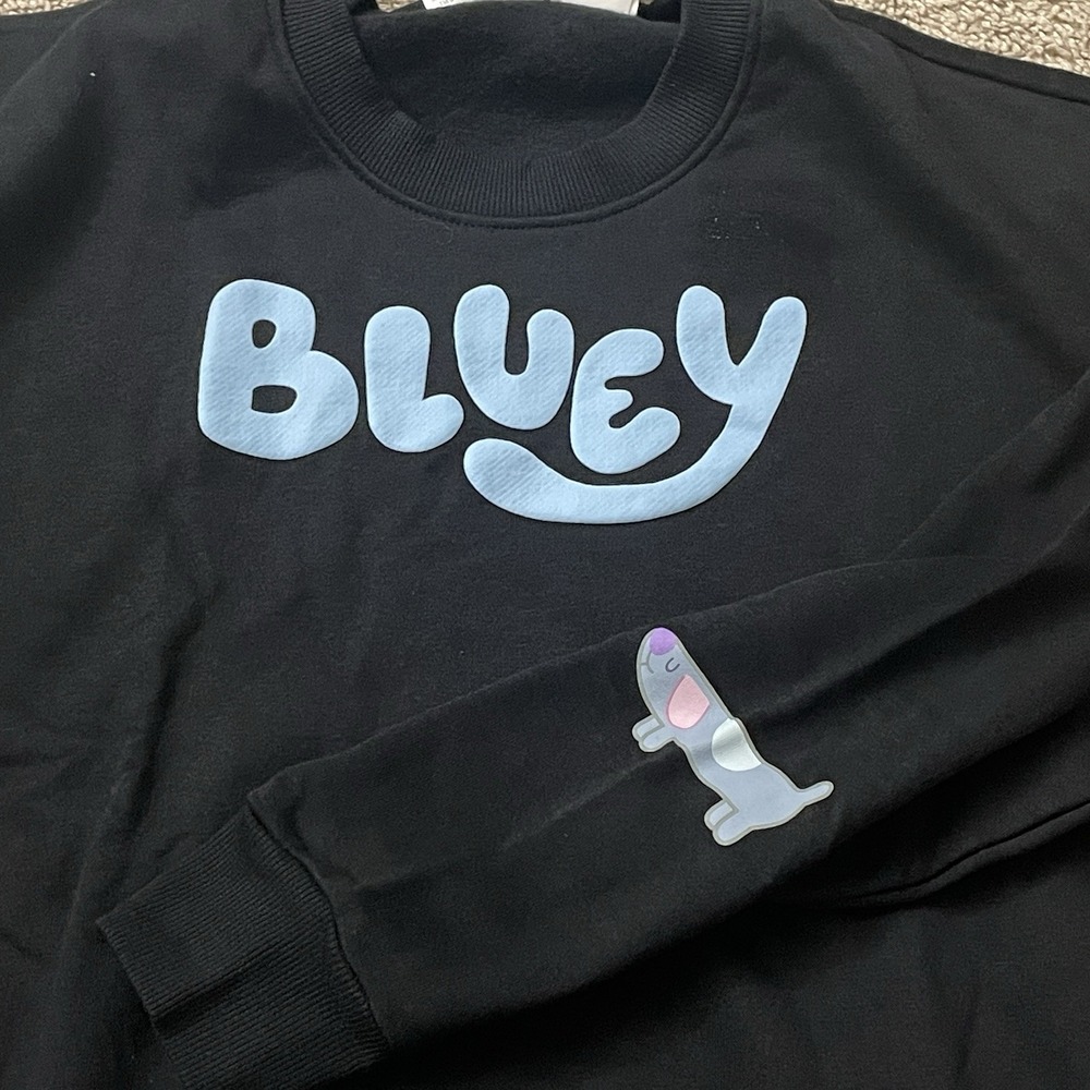 Bluey Sweatshirt Women's Medium Black Crewneck Pullover Characters Unicorn Dog - Picture 3 of 9